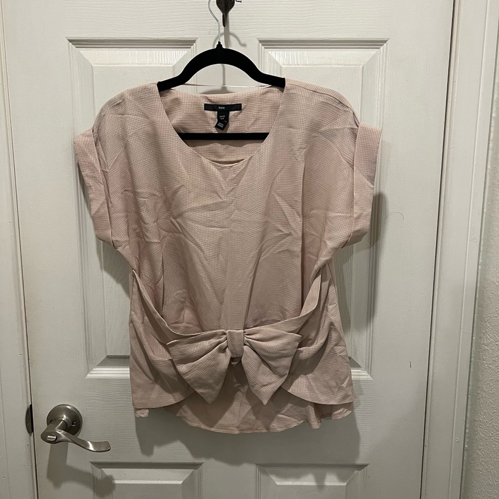 H&M Blush Pink Blouse with Bow Accent